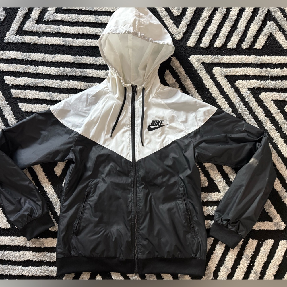 Nike Black and White Hooded Bomber Windbreaker Jacket